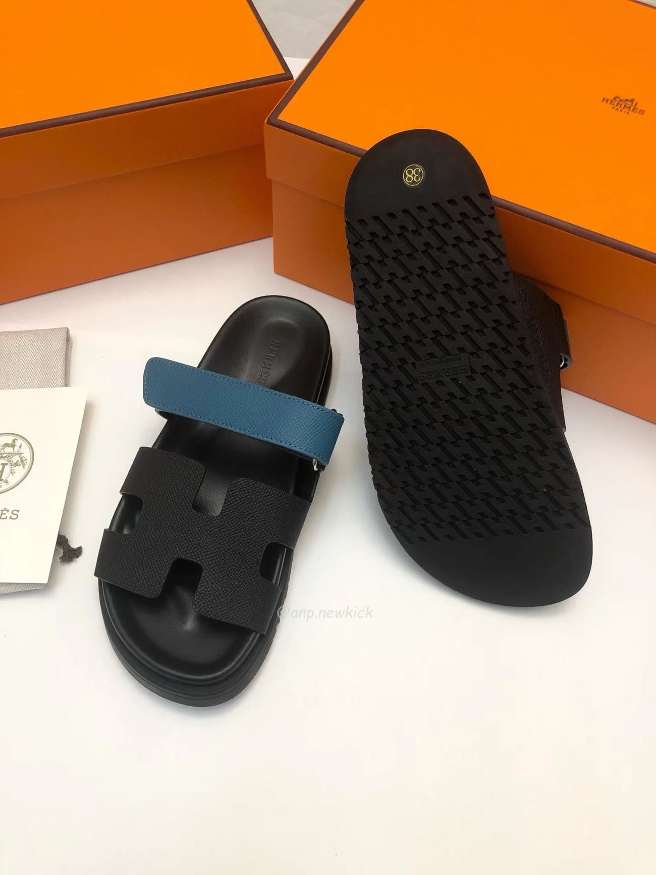 Hermes Chypre Sandal Noir Bleu Celeste (9) - www.newkick.vip